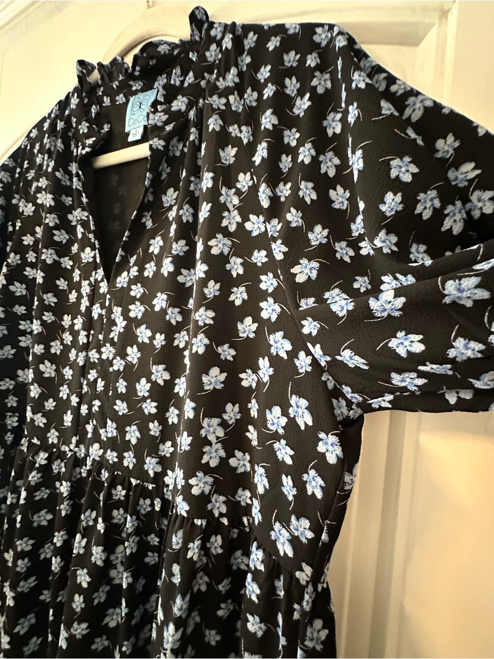 CeCe Black Dress with White Floral Print - Picture 3 of 5